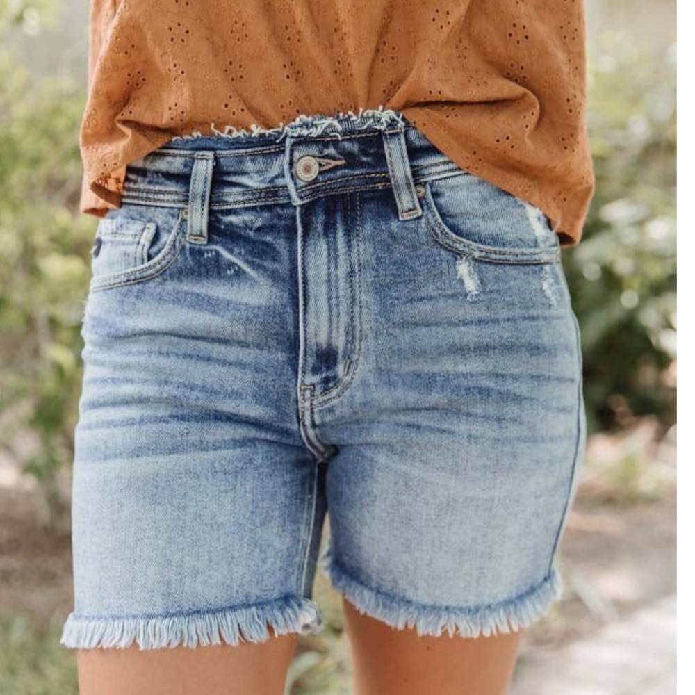 KANCAN Denim Cutoff Shorts High Rise With Frayed Hem & Waistband Size Large/29